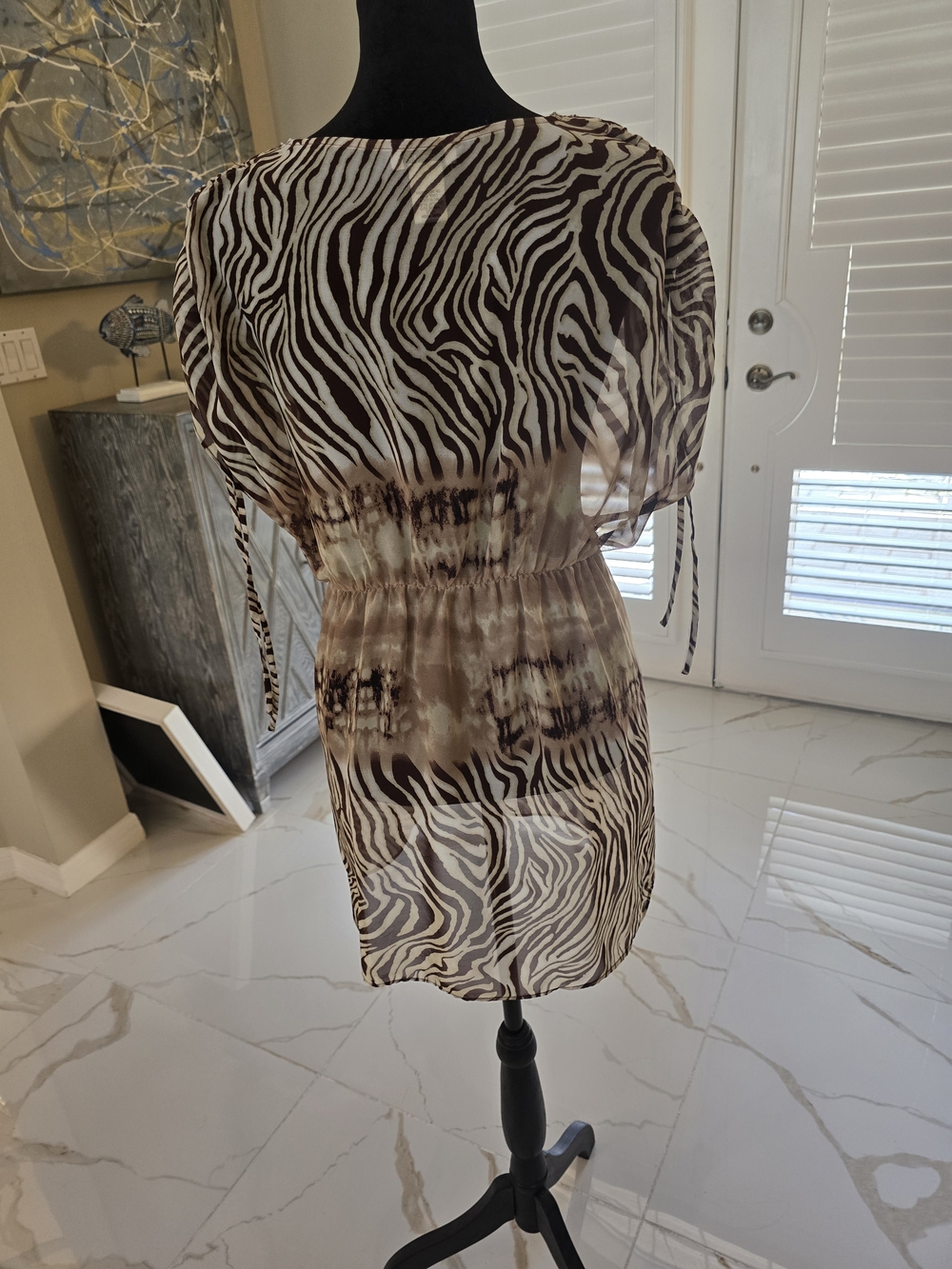 Cache Brown and Cream Sequin-Trim Zebra Print Tunic - Picture 3 of 4